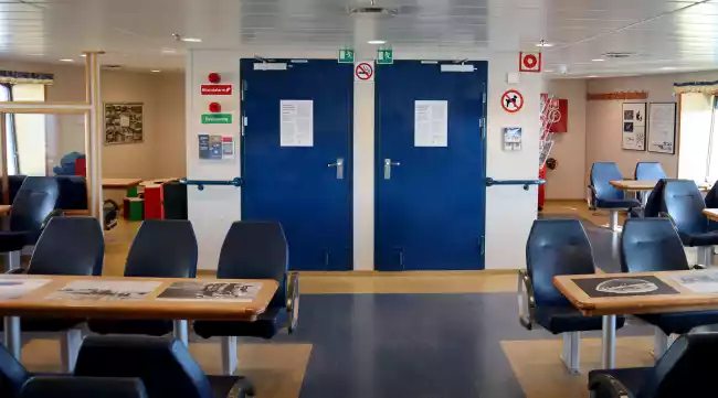 View of the artworks on the table inside the ferry.